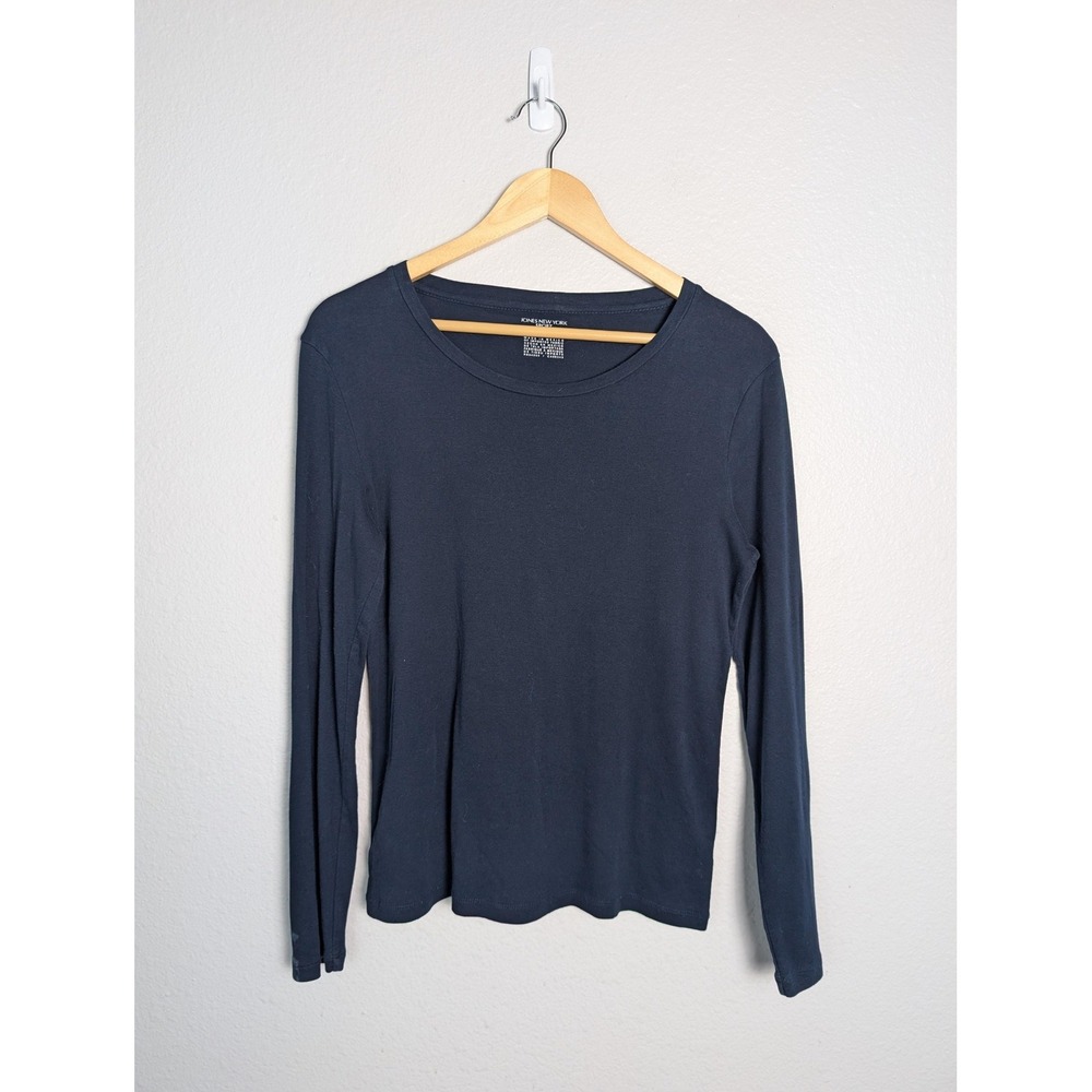 Jones New York Sport T-Shirt Womens L Blue Scoop Neck Long Sleeve Jersey Cotton